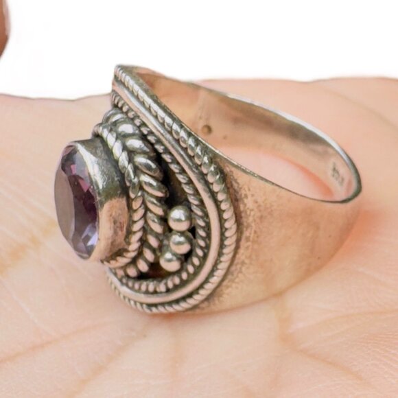 Amethyst Faceted Oval Vintage Ring Sterling 925 Silver Size 8.5 - Picture 7 of 9